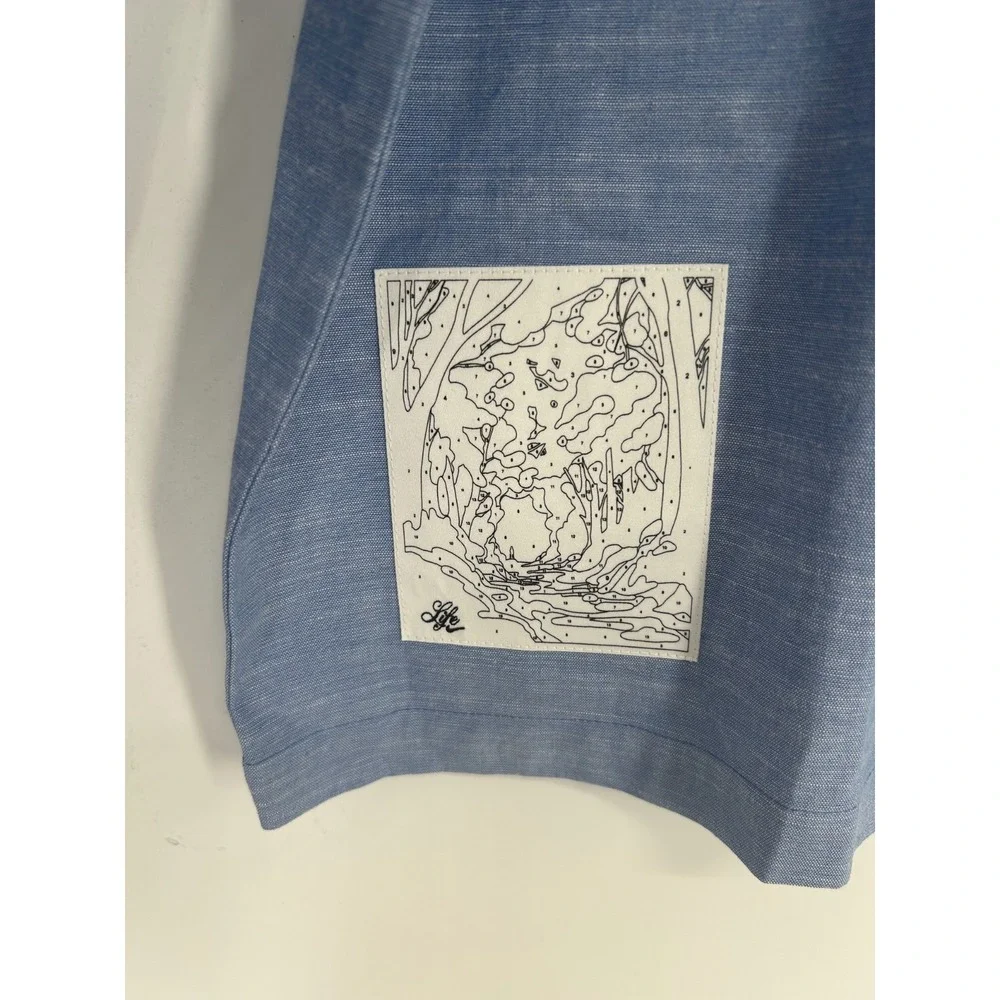 Nike Life Button Up Shirt Large Blue Chambray Long Sleeve Loose Fit HV0882-411